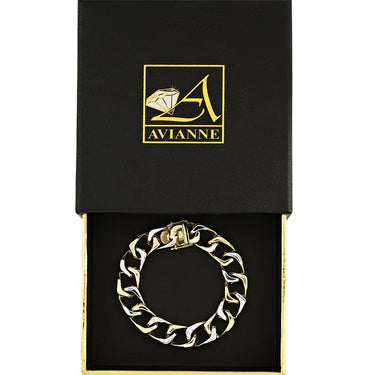 Diamond Square Curb Bracelet in 14k Two Tone Gold 12 mm 0.25 Ctw